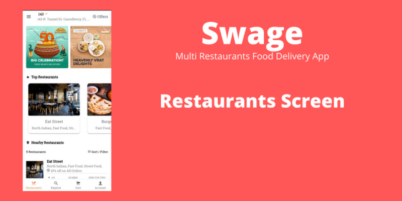 Swage – Food Ordering Restaurant and Delivery Boy Android + iOS App Template Ionic 4 HTML CSS Files