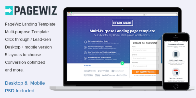 Pagewiz Multipurpose Landing Page Template UpFold