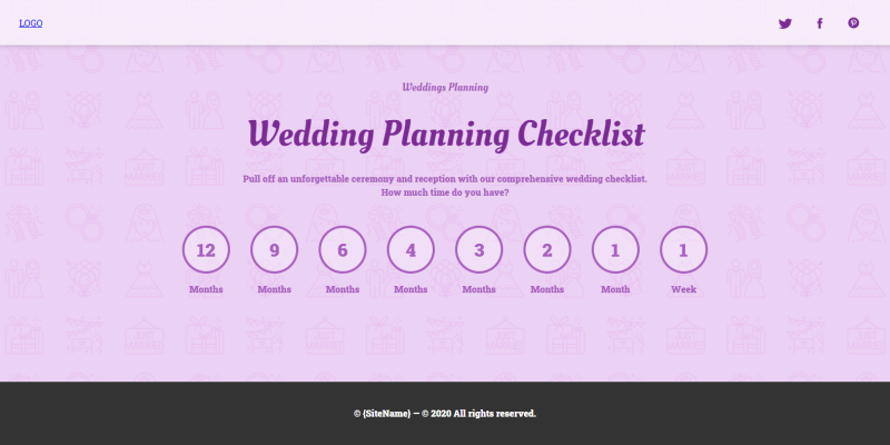 Wedding Checklist — JavaScript Template (plugin) for Wedding websites