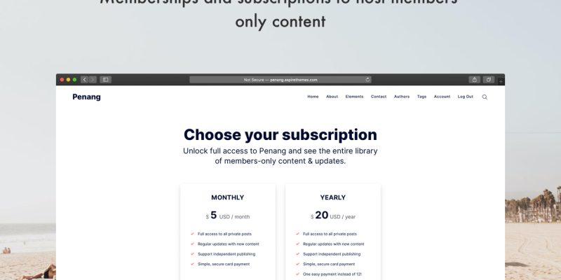 Penang – Membership and Subscription Ghost 3.0 Theme