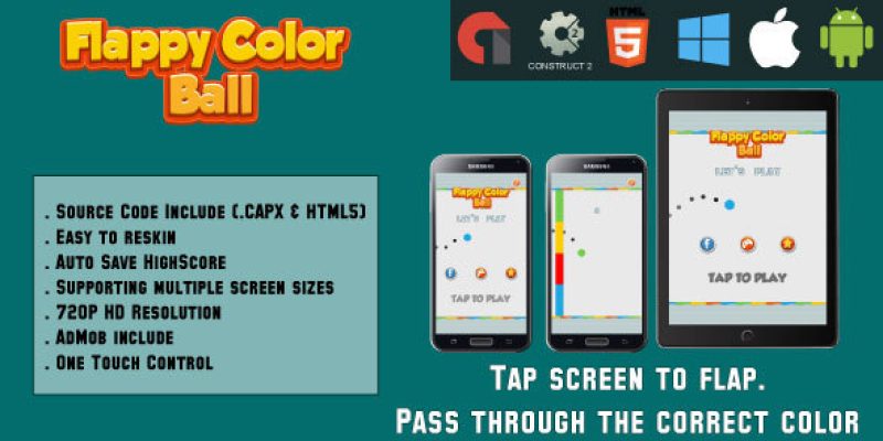Flappy color birds – HTML5 Game – Mobile – (.CAPX & HTML)