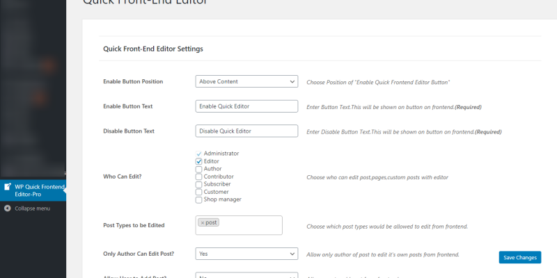 WP Quick Front-end Editor – WordPress Plugin