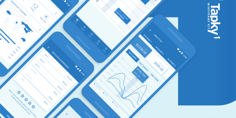 Tapky 1 | Wireframe UI Kit – 140 Sketch Templates for Your Next Android App