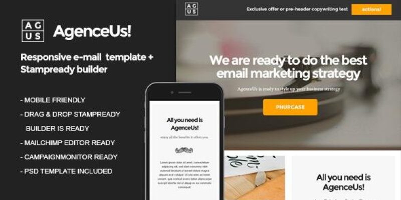 AgenceUs | Responsive HTML Email Template + Stampready Builder