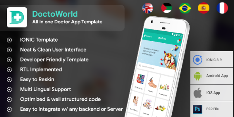 All in one Doctor App Solution Template Android + iOS (HMTL + Css) IONIC 5 | DoctoWorld