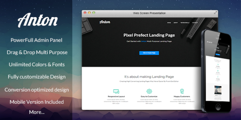 Anton Pagewiz Multi-Purpose Landing page Template