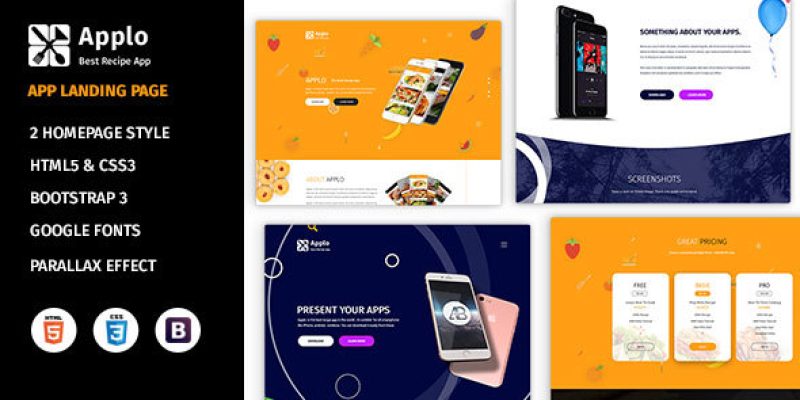 Applo – Application, Product, Food, and Recipe Marketing Landing Page