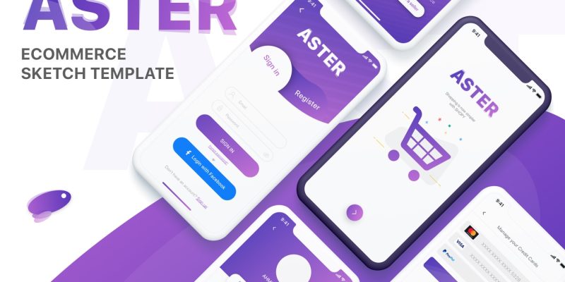 Aster – E-commerce Mobile App Sketch Template