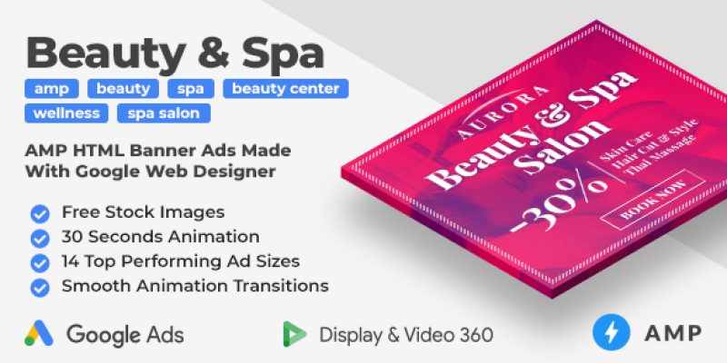 Aurora – Beauty & Spa Animated AMP HTML Banner Ad Templates (GWD, AMPHTML)