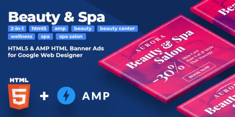 Aurora – Beauty & Spa HTML5 & AMP Animated Banners (2-in-1)