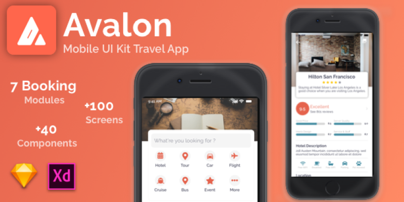 Avalon – mobile UI Kit Travel App for Sketch