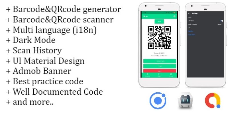 Barcode&QRcode Generator and Scanner application IONIC 4, Material design, Admob banner