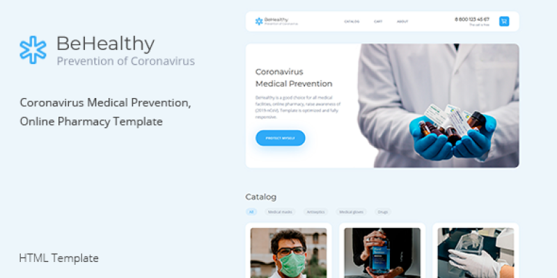 BeHealthy – Coronavirus Medical Prevention, Online Pharmacy Template