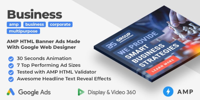 Business Strategy – Multipurpose Animated AMP HTML Banner Ad Templates (GWD, AMP)