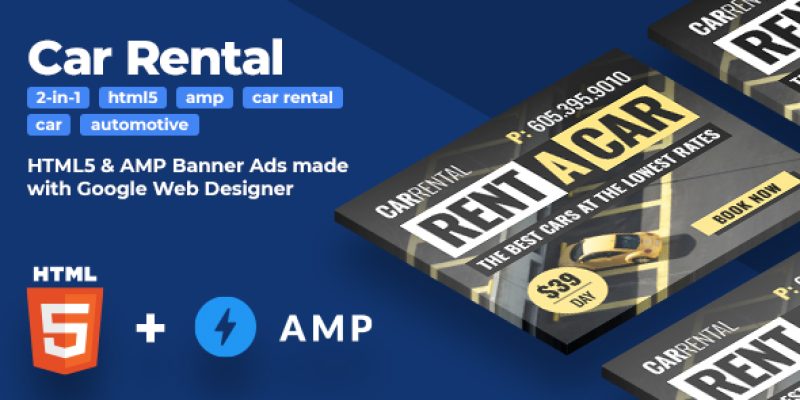 Car Rental (2-in-1) – HTML5 & AMP HTML Animated Banners (GWD)