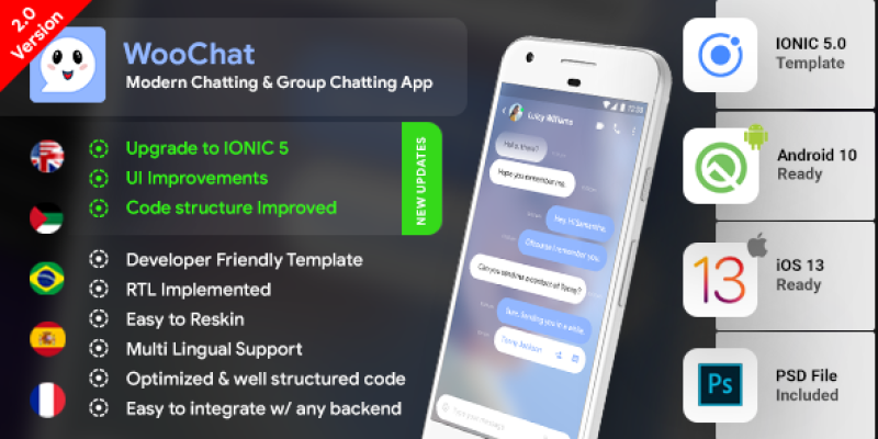 Chat & Group Chatting Android App Template + iOS App Template | HTML + Css IONIC 5 | WooChat