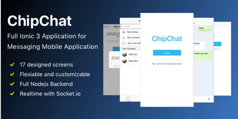 ChipChat Full Ionic 3 Application for Messaging Mobile Application
