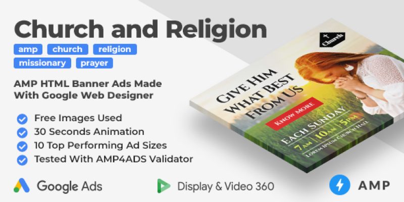 Church and Religion Animated AMP HTML Banner Ad Templates (GWD)