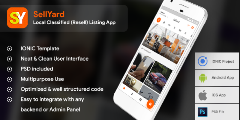 Classifieds Re-seller Android App Template +  iOS App Template | HTML + Css IONIC 3 | Sellyard