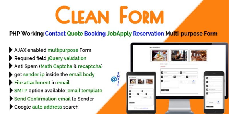 Clean Form – PHP Working Contact Quote Booking JobApply Reservation Multi-purpose Form