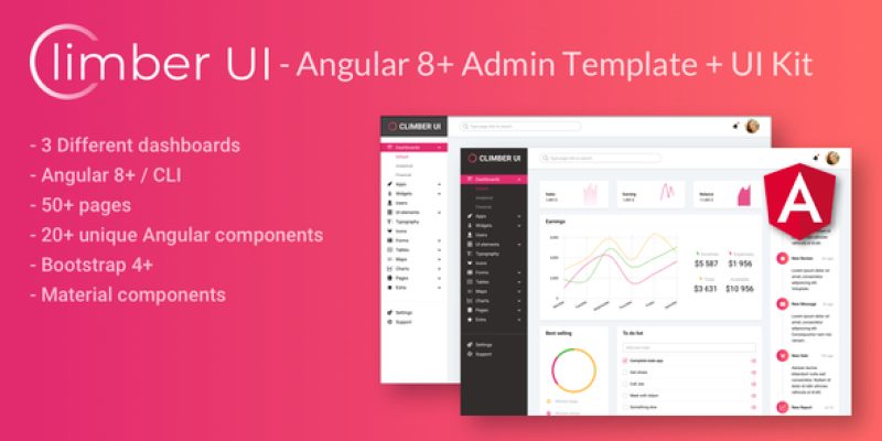 Climber UI – Angular 8+ admin template + UI Kit