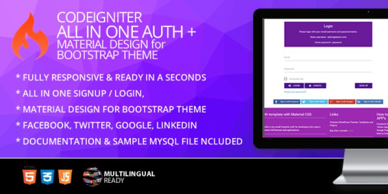 CodeIgniter ion-auth Template With Material Design for Bootstrap Theme