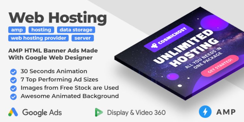 Cosmichost – Web Hosting Services AMP HTML Web Banner Templates (GWD, AMP)