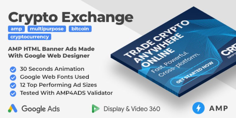 Cryptocurrency Exchange Animated AMP HTML Banner Ad Templates (GWD, AMP)