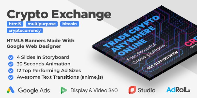 Cryptocurrency Exchange HTML5 Banner Ad Templates (GWD, anime.js)