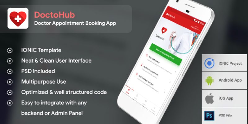 Doctor Appointment Booking Android + iOS Template (HTML+CSS in IONIC Framework) | DoctoHub