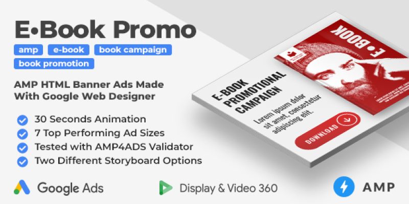 E-Book Promo – Animated AMP HTML Banner Ad Templates (GWD, AMPHTML)