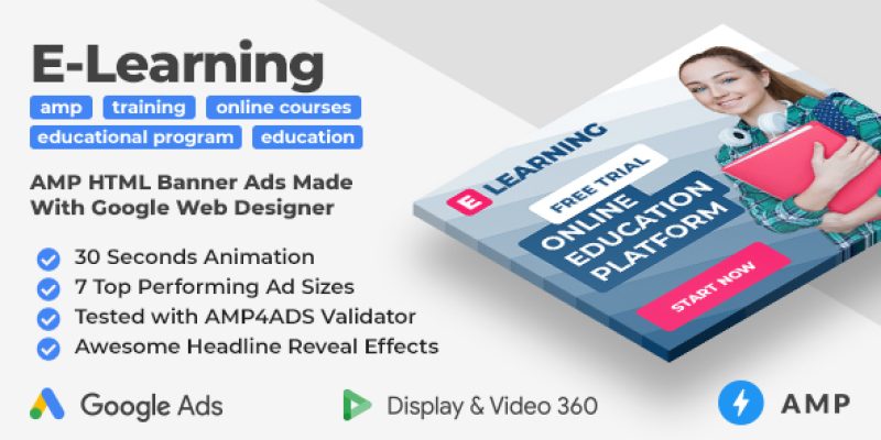 E-Learning – Online Education AMP HTML Web Banner Templates (GWD, AMP)