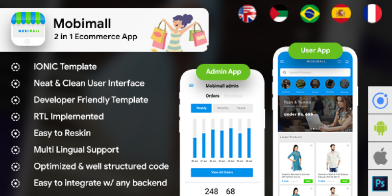 Ecommerce Android App Template + Ecommerce iOS App Template (HTML+CSS files IONIC 3) | Mobimall