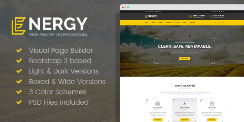 Energon – Renewable Energy and Eco Friendly Technologies HTML template with Builder
