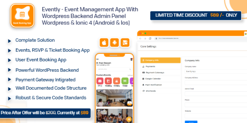 Evently – Event Calendar Mobile App  Full Working Solution With WordPress Backend like Eventon
