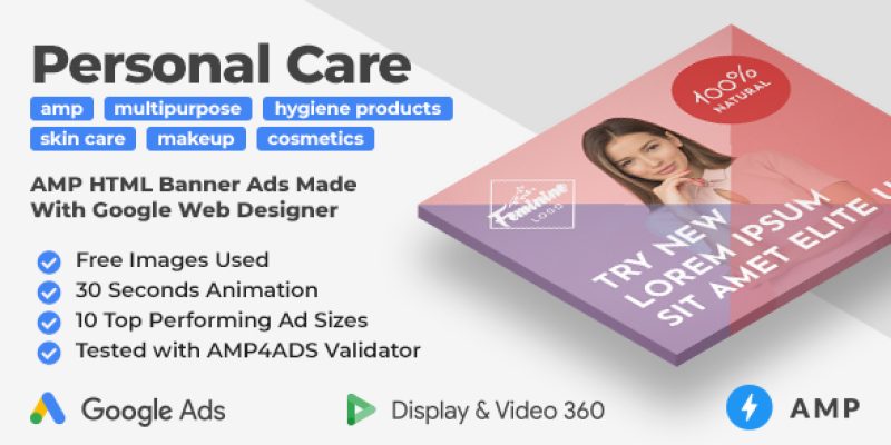 Feminine – Personal Care Animated AMP HTML Banner Ad Templates (GWD, AMPHTML)