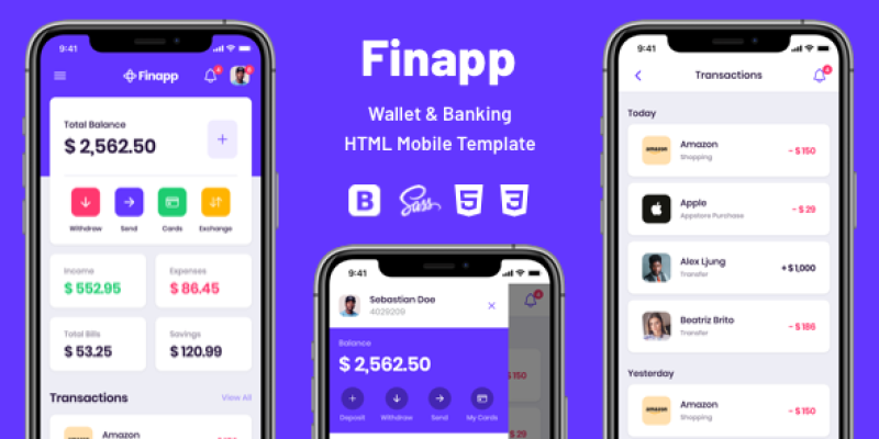 Finapp – Wallet & Banking HTML Mobile Template