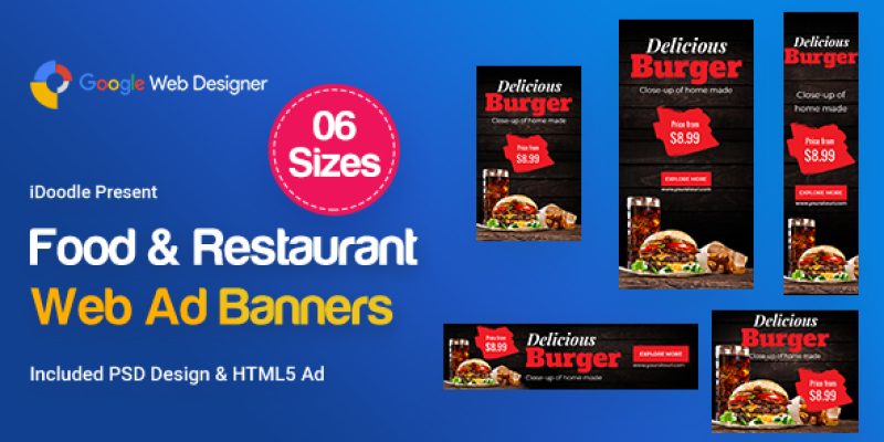 Food & Restaurant Banners HTML5 Ad D65 – GWD & PSD