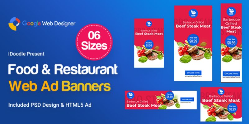 Food & Restaurant Banners HTML5 Ad D66 – GWD & PSD