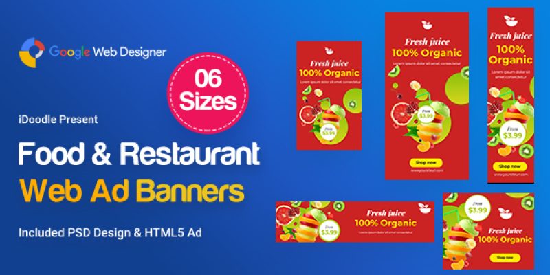 Food & Restaurant Banners HTML5 Ad D80 – GWD & PSD