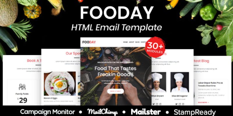 Fooday – Multipurpose Responsive Email Template 20+ Modules Mailchimp