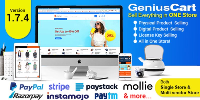 GeniusCart – Single or Multivendor Ecommerce System with Physical and Digital Product Marketplace