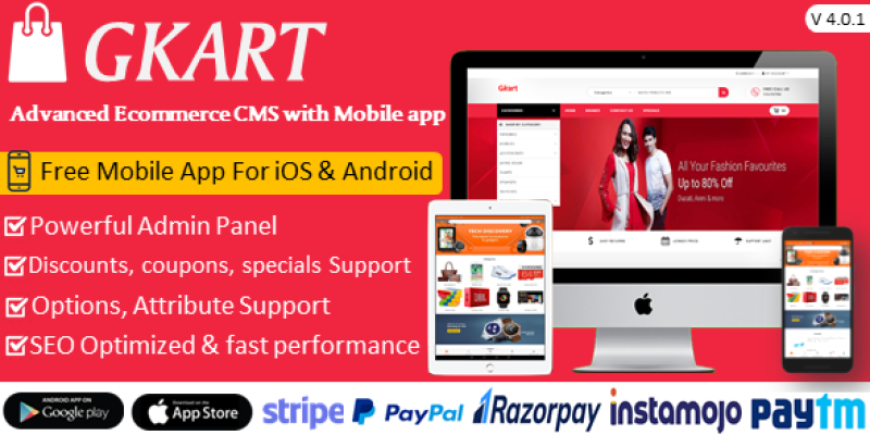 Gkart – Ecommerce System with Free Mobile App for iOS & Android