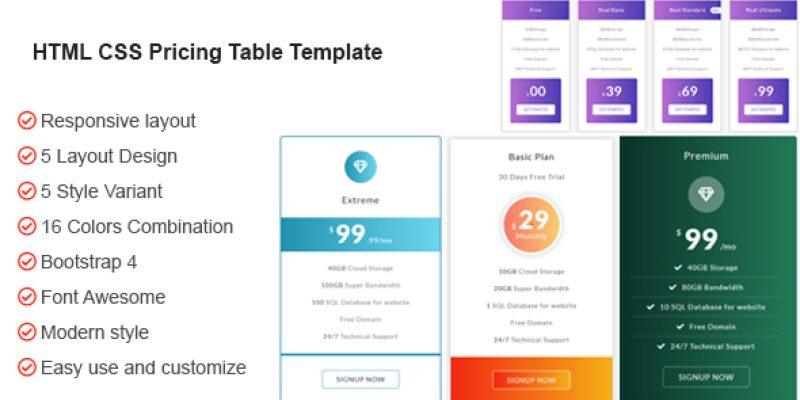 HTML CSS Bootstrap Pricing Table Template