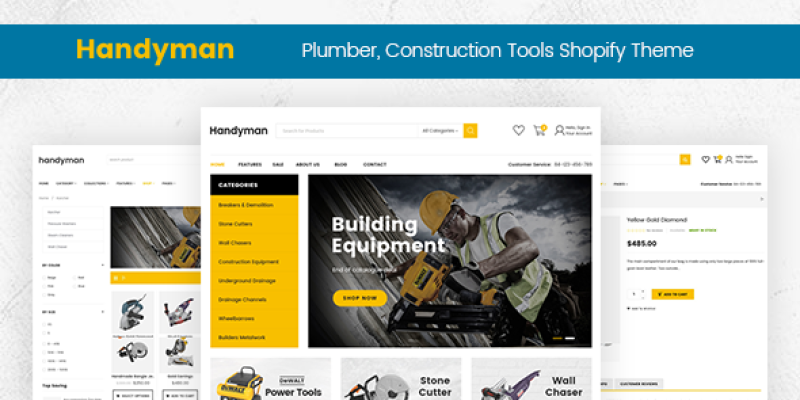 Handyman – Drag & Drop Plumber, Construction Tools Shopify Theme