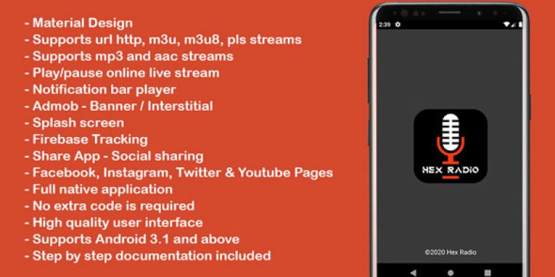 Hex Radio – Single Online Radio Player App for Android with Admob