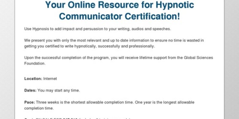Hypnotic Communicator Certification Program