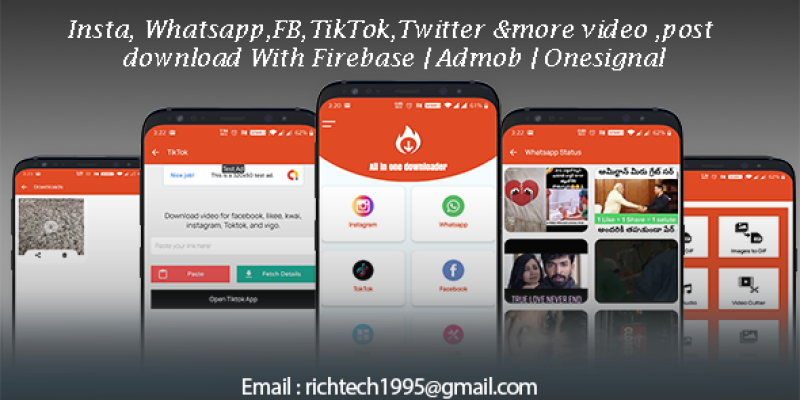 Insta,TikTok,FB,Whatsapp,Twitter & Saver With editing tools – Firebase| Admob | Onesignal