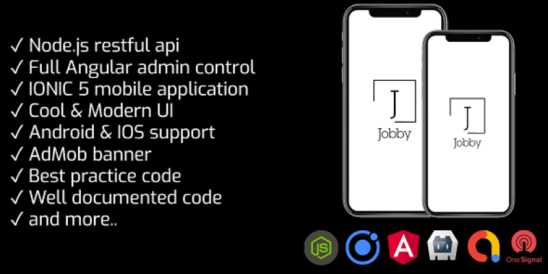 JOBBY – Full job portal application IONIC 5 with Angular 9 admin & Node.js REST API + Admob banner