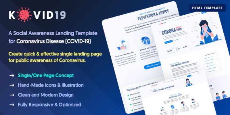 KOVID19 – Coronavirus (COVID-19) Prevention & Awareness HTML Template